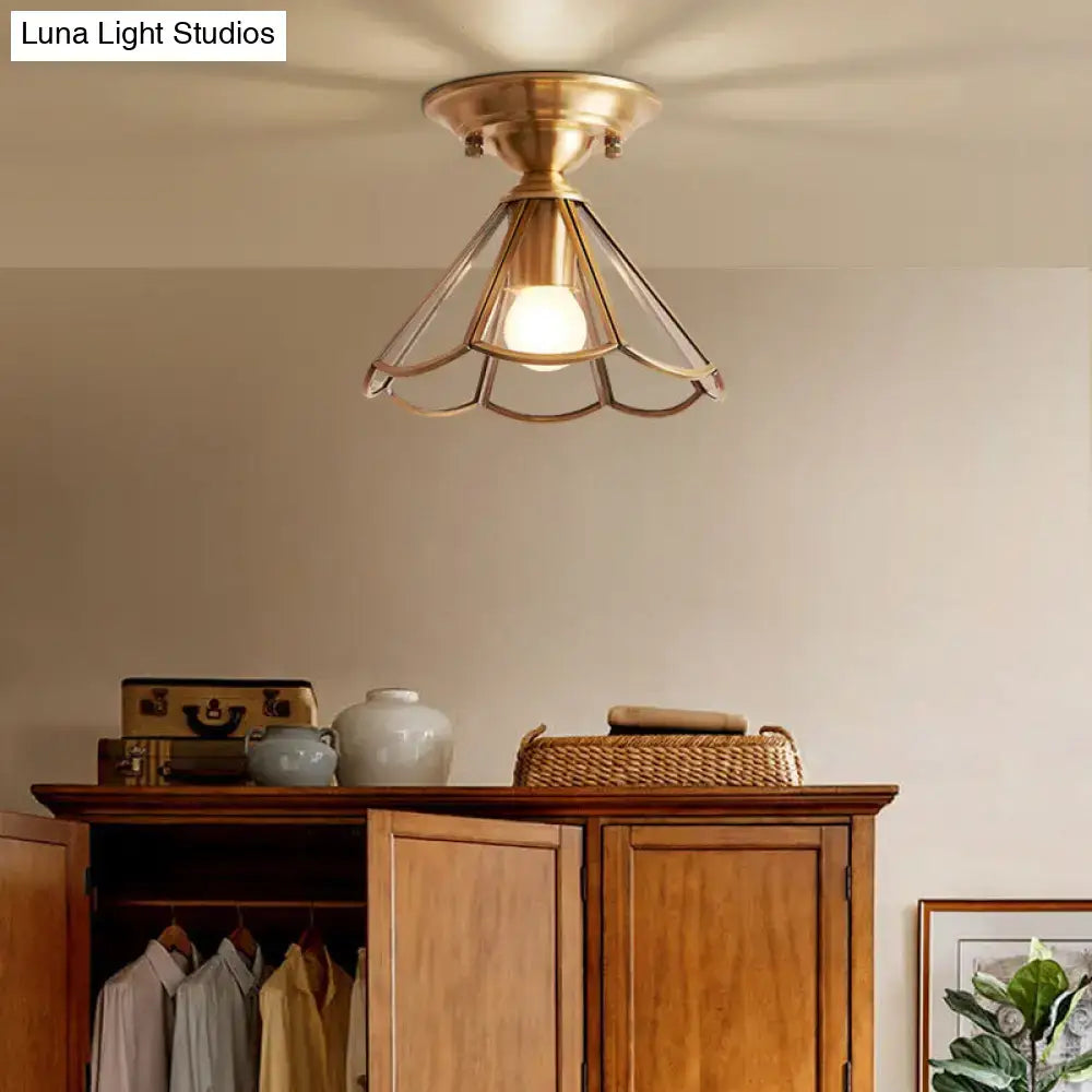 DecorBites™ Minimalist Brass Semi Flush Mount with Scalloped Metal - Single-Bulb Flush Mount Lighting
