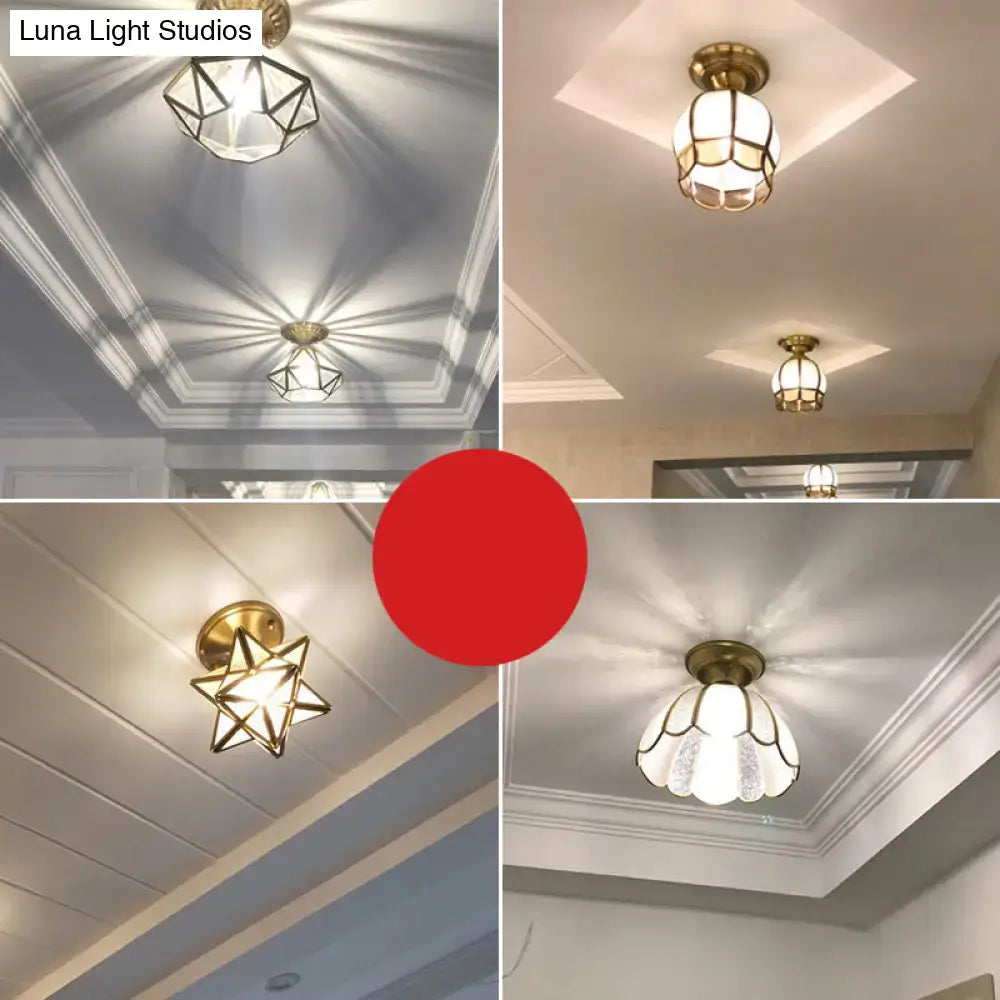 DecorBites™ Minimalist Brass Semi Flush Mount with Scalloped Metal - Single-Bulb Flush Mount Lighting