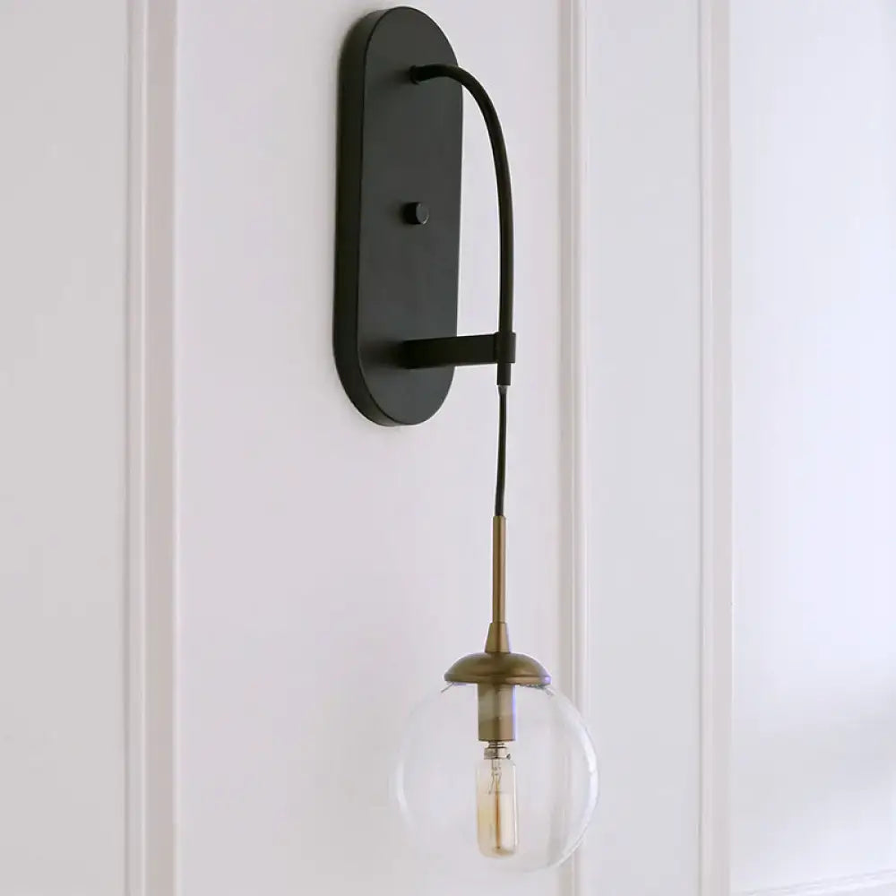 Minimalist clear glass wall mounted sconce black & brass bedroom light
