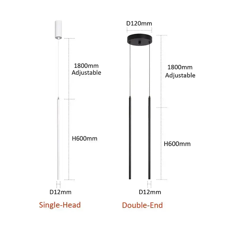 DecorBites™ Black Slim 50cm 60cm LED Pendant Lamp for Restaurant Bar, Nordic Minimalist Style