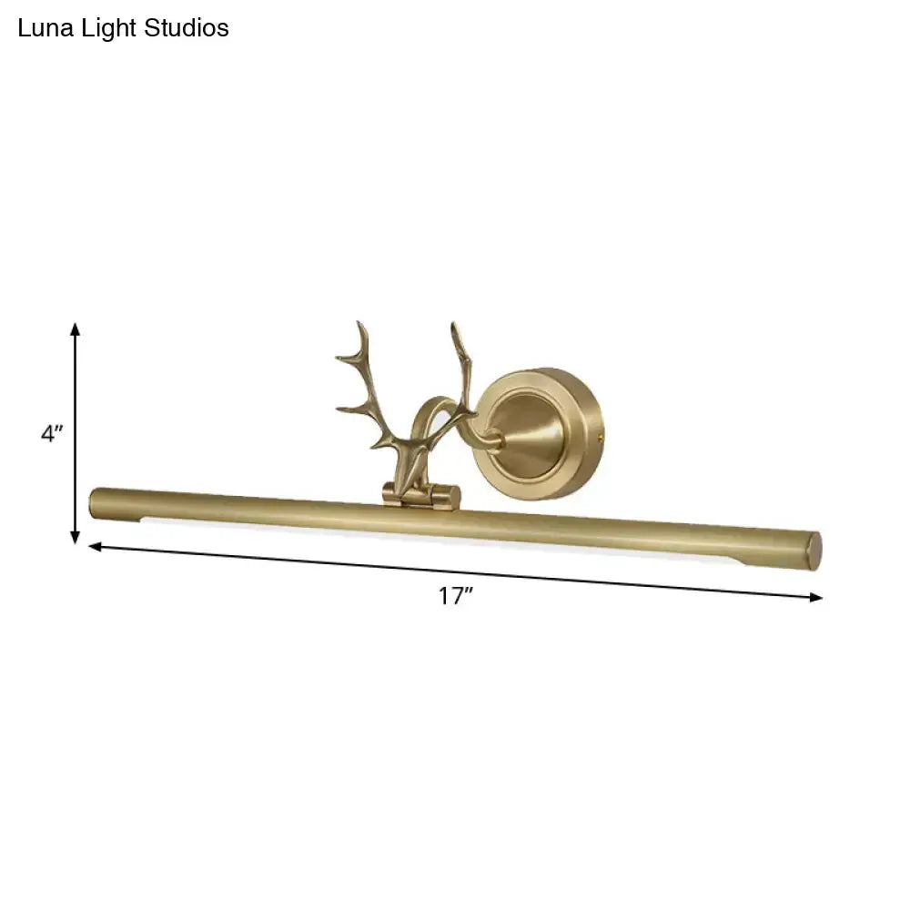Minimalist gold bar wall sconce light with antler arm bathroom lamp
