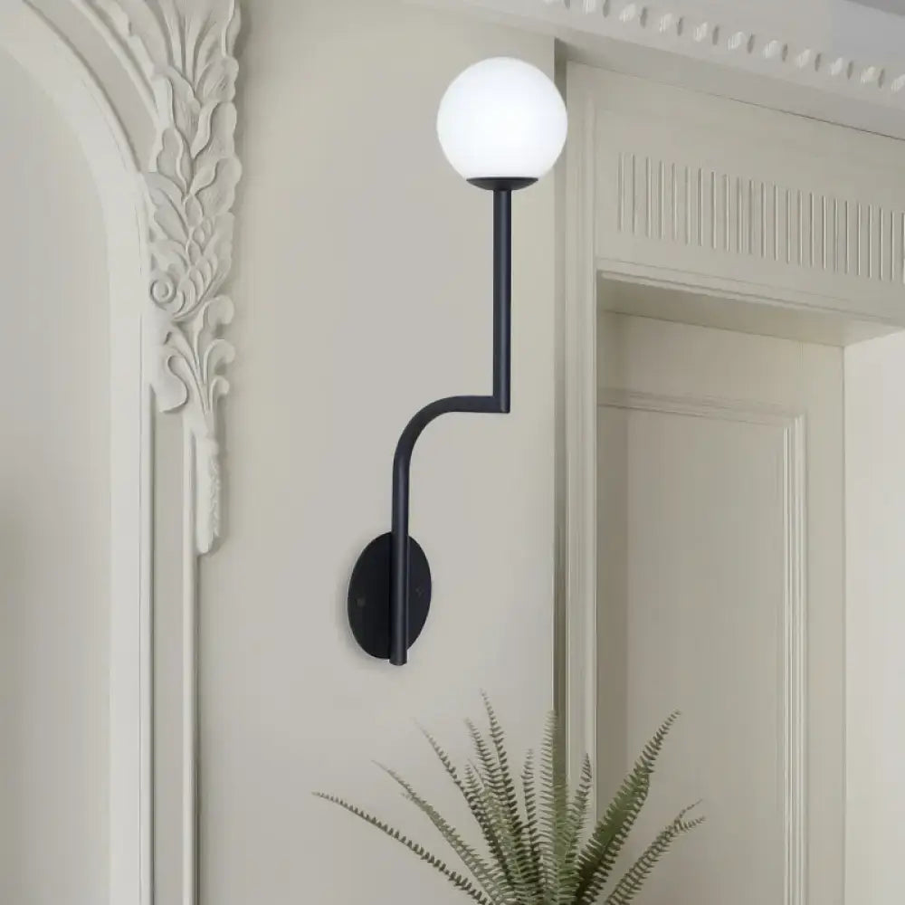 Minimalist gold & black opal glass wall sconce bedroom long curved arm
