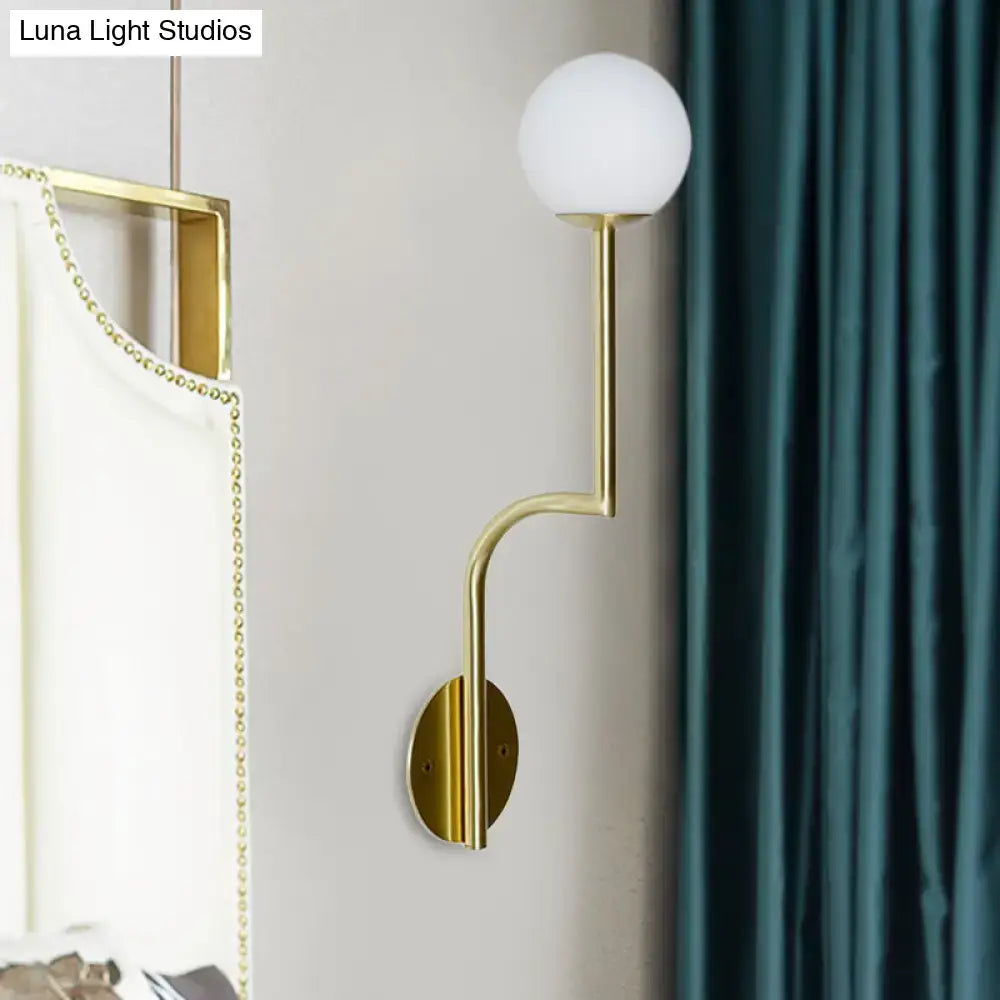 Minimalist gold & black opal glass wall sconce bedroom long curved arm