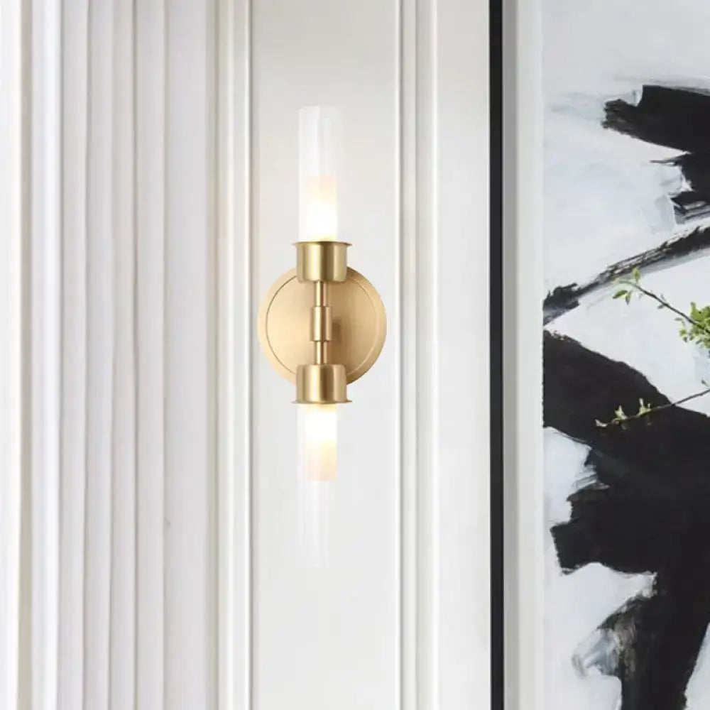 Minimalist gold double cylinder wall sconce bedroom 2 light inch fixture