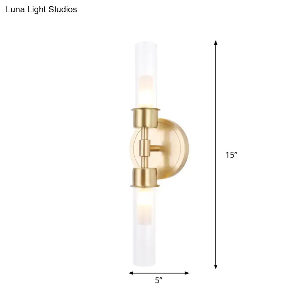 Minimalist gold double cylinder wall sconce bedroom 2 light inch fixture