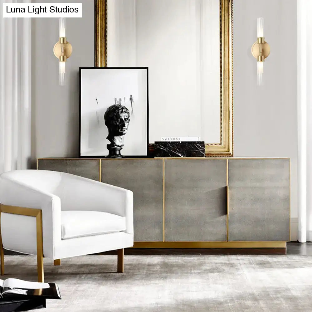 Minimalist gold double cylinder wall sconce bedroom 2 light inch fixture