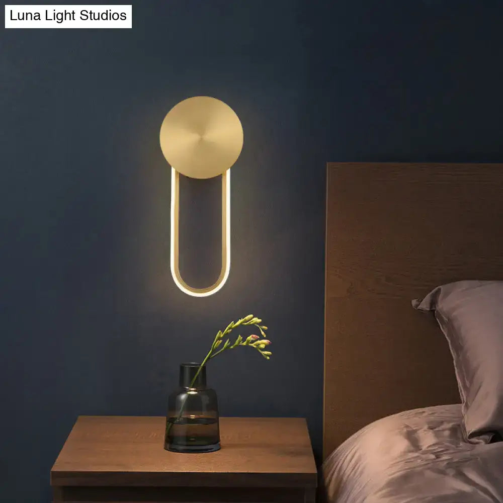 DecorBites™ Sleek Brass LED Wall Sconce Light for Bedside – Simple Elliptical Metal Lamp Fixture