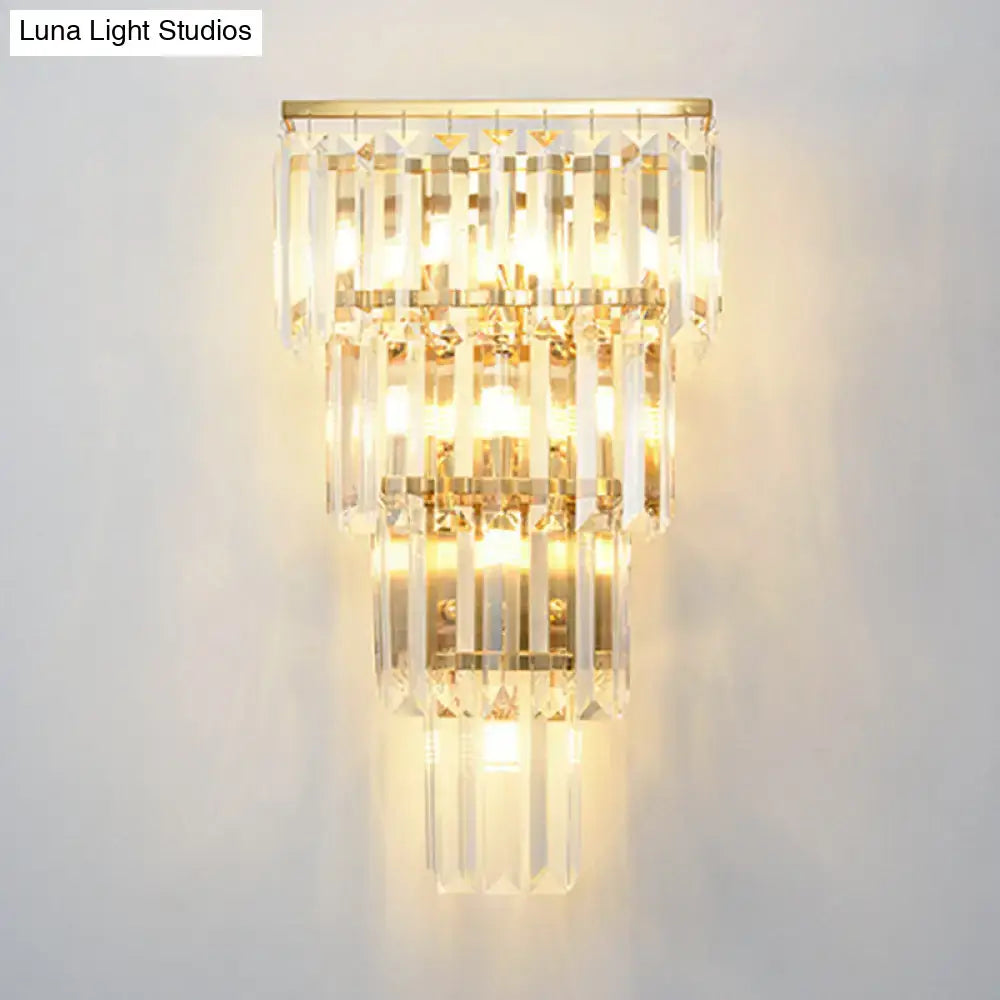 Minimalist gold finish crystal block wall sconce living room light