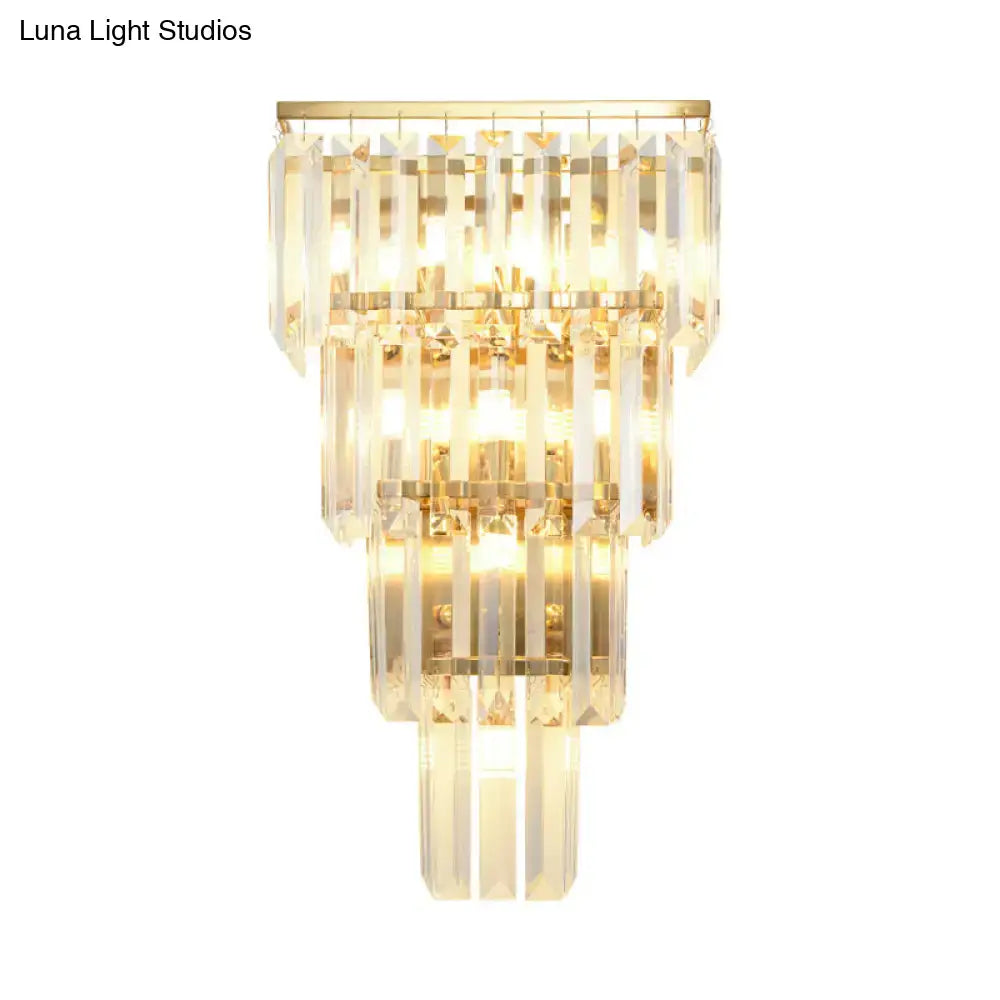 Minimalist gold finish crystal block wall sconce living room light