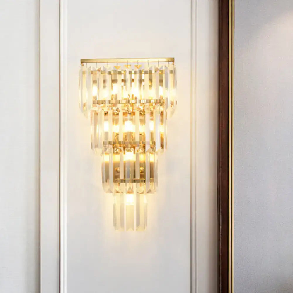 Minimalist gold finish crystal block wall sconce living room light