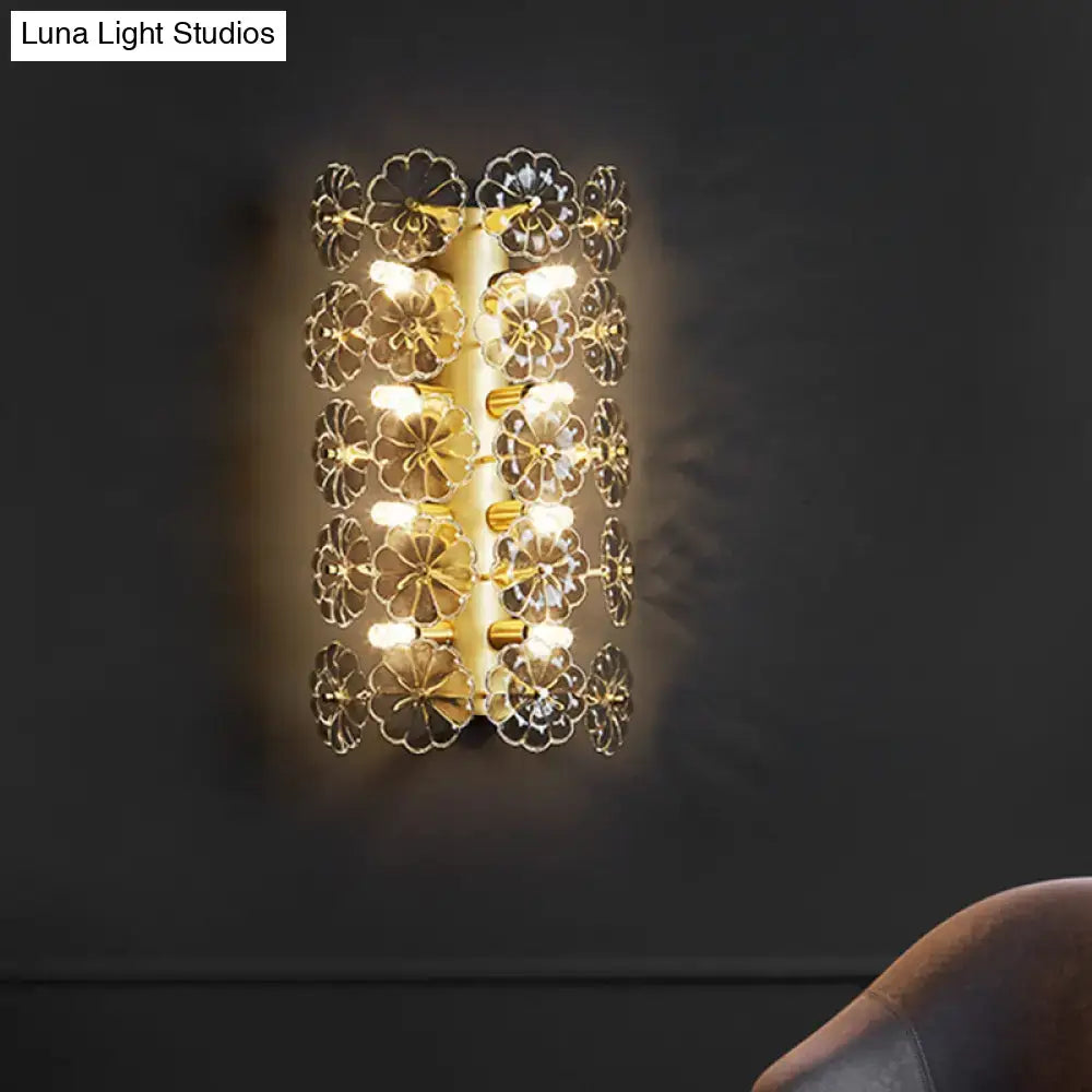 Minimalist gold floral crystal sconce light for bedroom