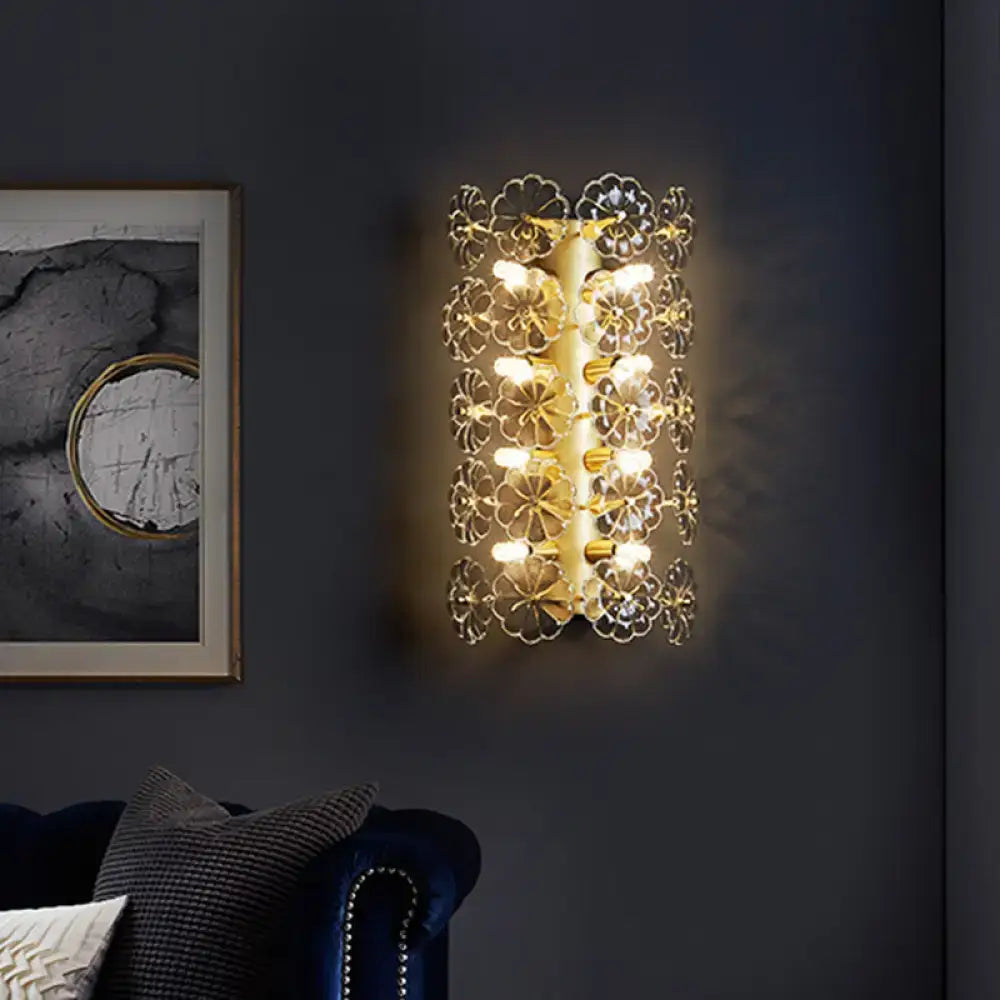 Minimalist gold floral crystal sconce light for bedroom