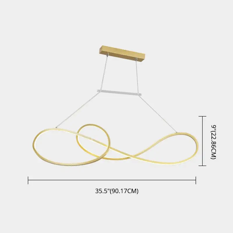 Minimalist gold infinity led strip island light dining room