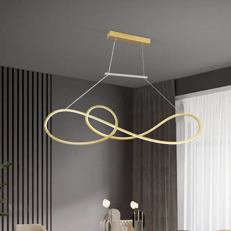 Minimalist gold infinity led strip island light dining room