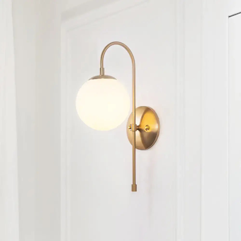 DecorBites™ Gold Mini Globe Wall Sconce Light - Elegant Opaline Glass Fixture for Bedroom