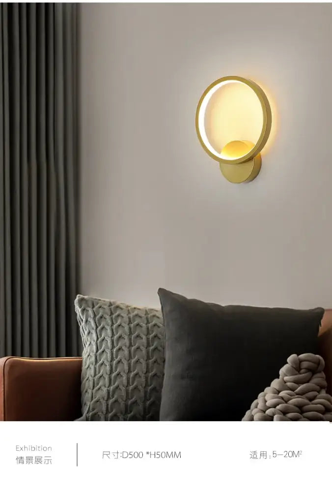 Minimalist gold ring led wall lights for living room decor