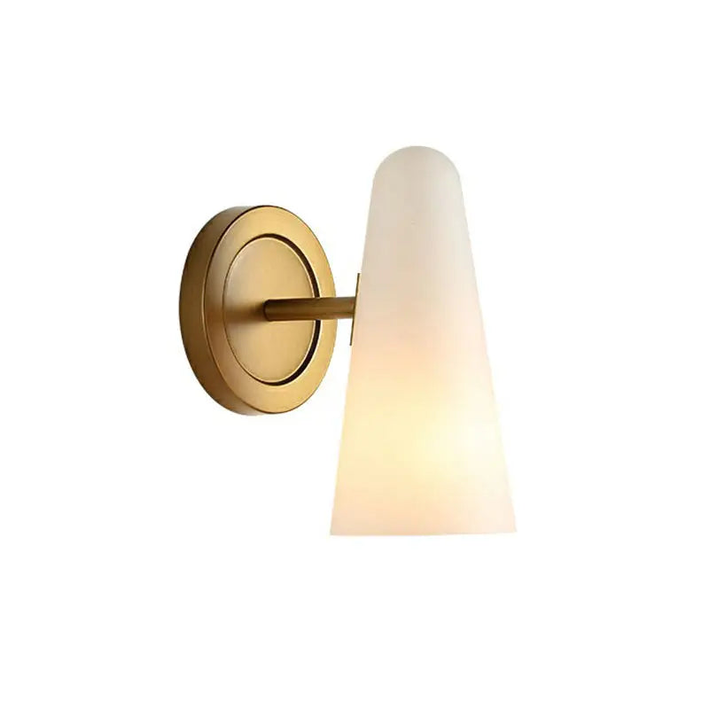 Minimalist gold wall sconce light with frosted glass shade living room