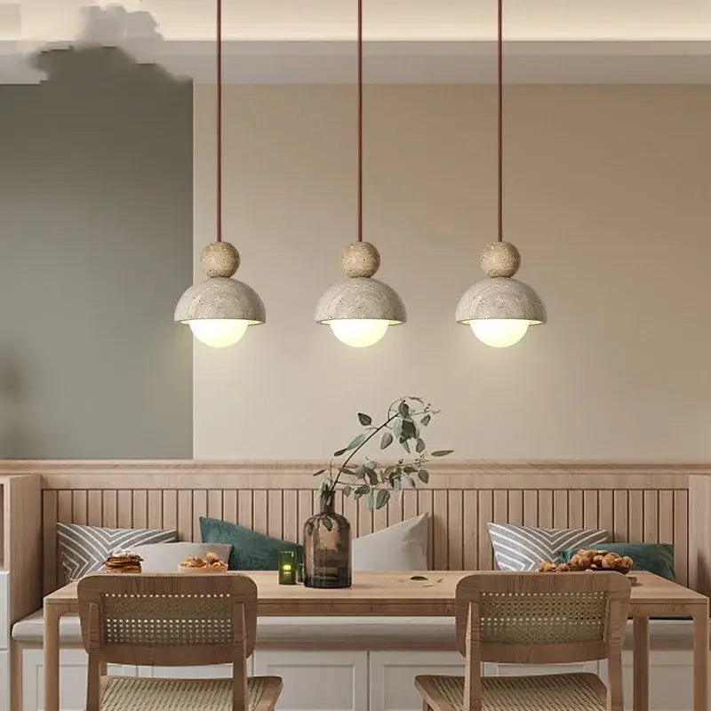 DecorBites™ Glass Ball Pendant Light - Adjustable Wire, LED, Yellow Travertine White, Dining Room