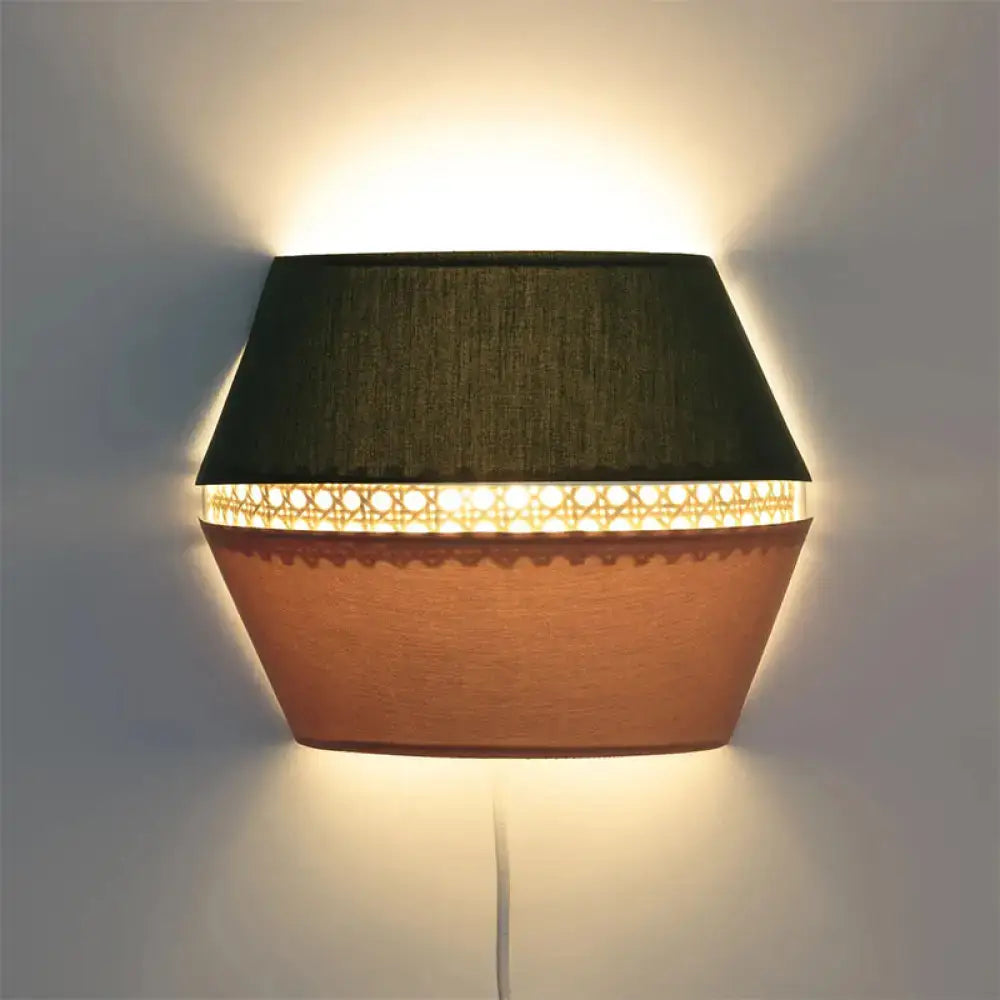 DecorBites™ Minimalist Green and Pink Cutout Sconce with Rattan Detail - Wall Mounted Light for Bedroom