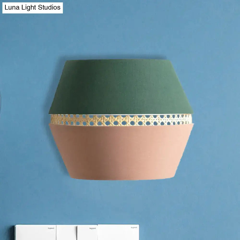 DecorBites™ Minimalist Green and Pink Cutout Sconce with Rattan Detail - Wall Mounted Light for Bedroom