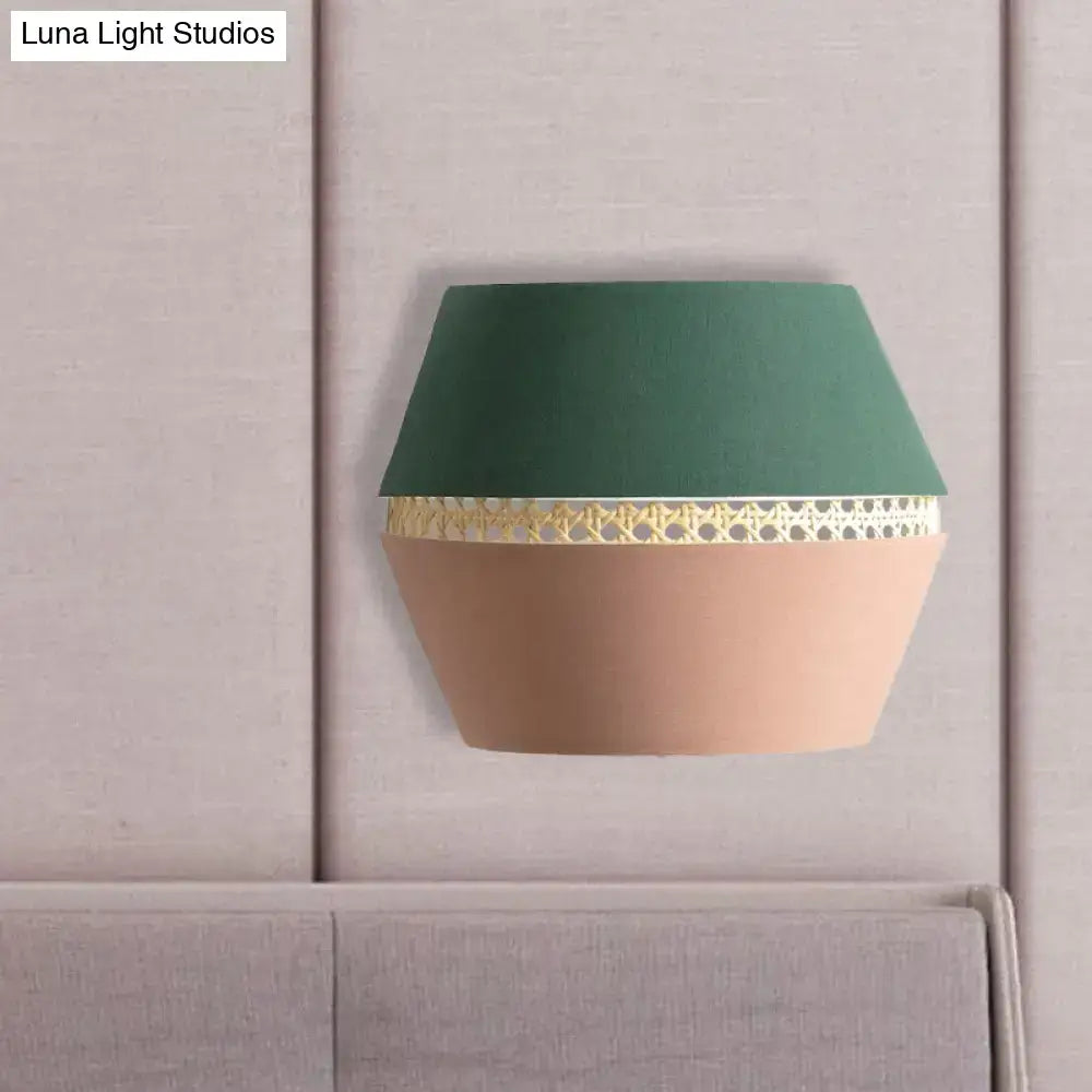 DecorBites™ Minimalist Green and Pink Cutout Sconce with Rattan Detail - Wall Mounted Light for Bedroom