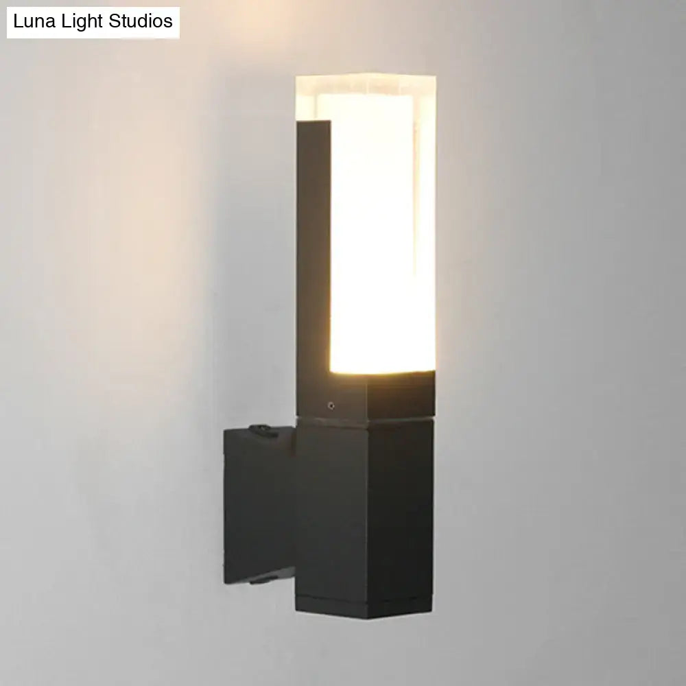 DecorBites™ Minimalist LED Courtyard Wall Lamp in Black, with Warm/White Light and Acrylic 1/2 Head Sconce