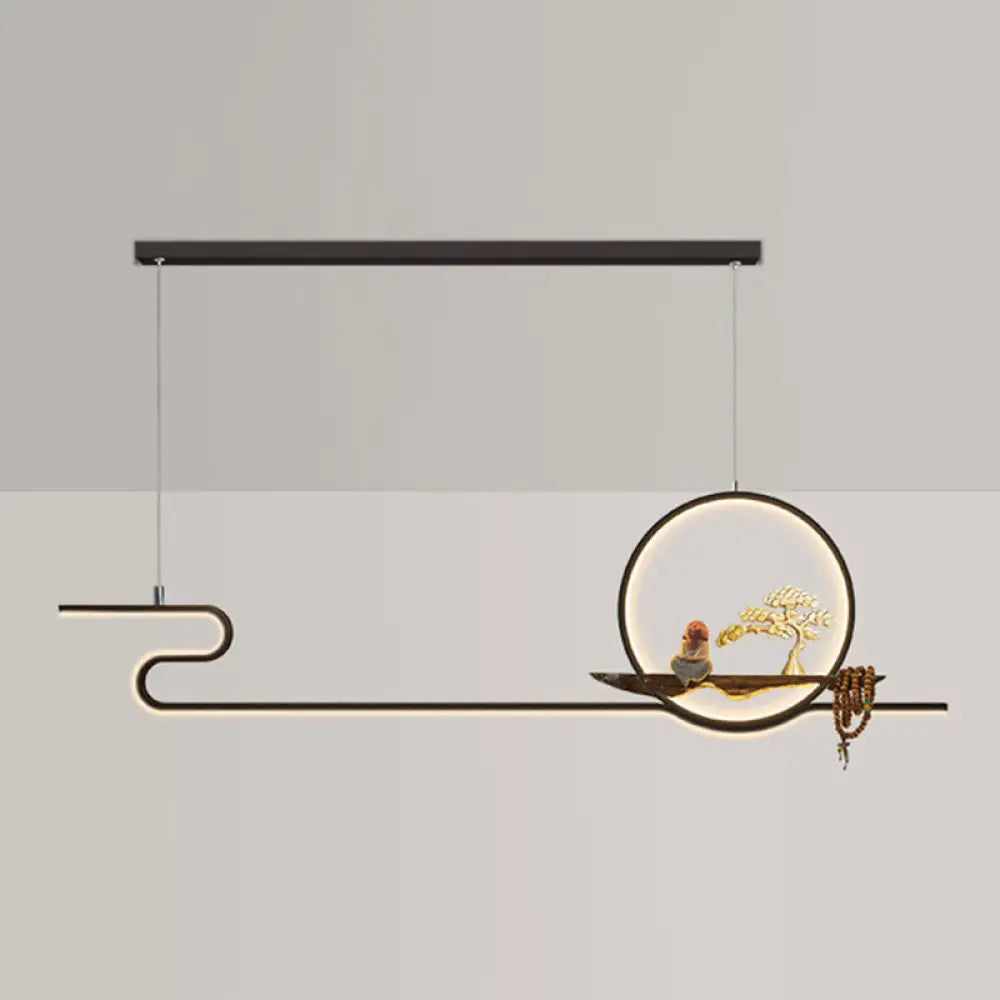 DecorBites™ Minimalist Linear Hanging Lamp with Metal Frame, LED Lighting, Monk and Tree Design – Ideal for Study Room and Island Décor