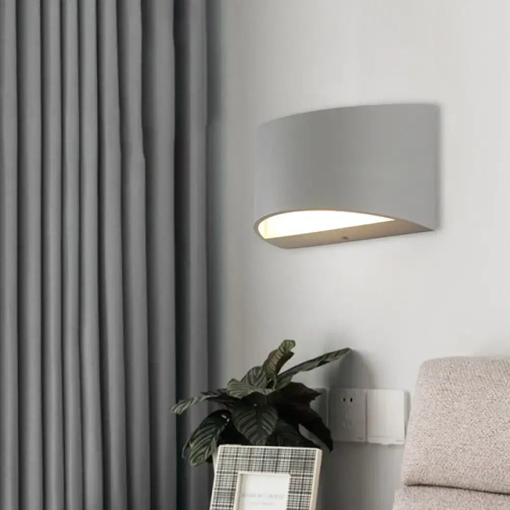 Minimalist off white led wall light bedroom curved metal sconce