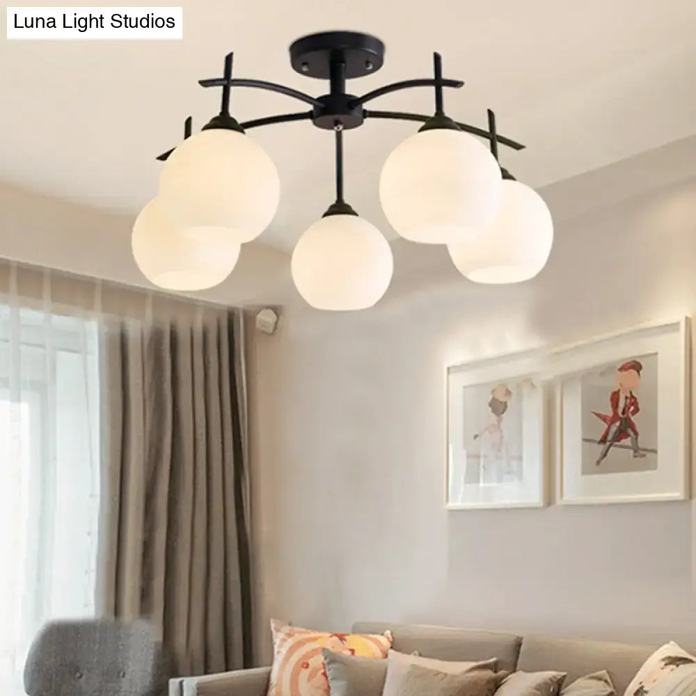 DecorBites™ Minimalist Opal Glass Flush Light in Black for Living Room Ceiling