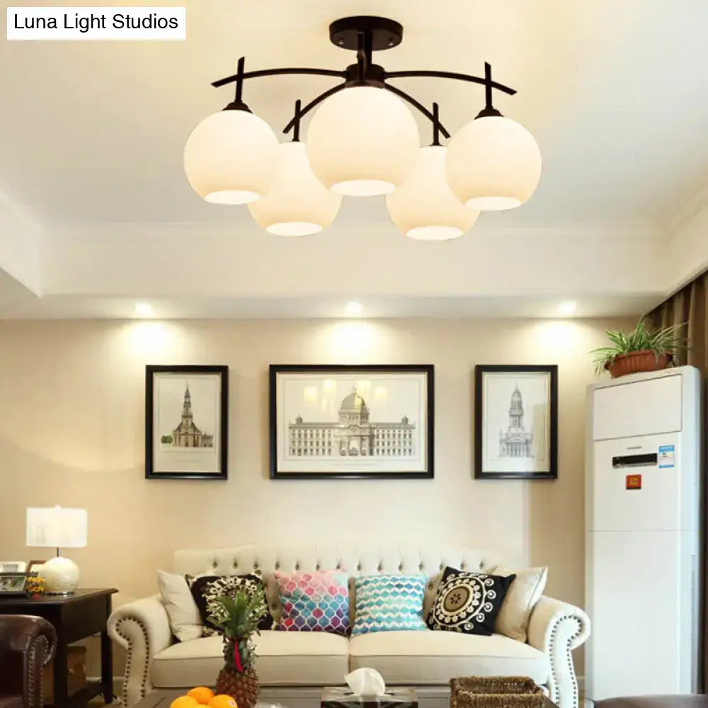 DecorBites™ Minimalist Opal Glass Flush Light in Black for Living Room Ceiling
