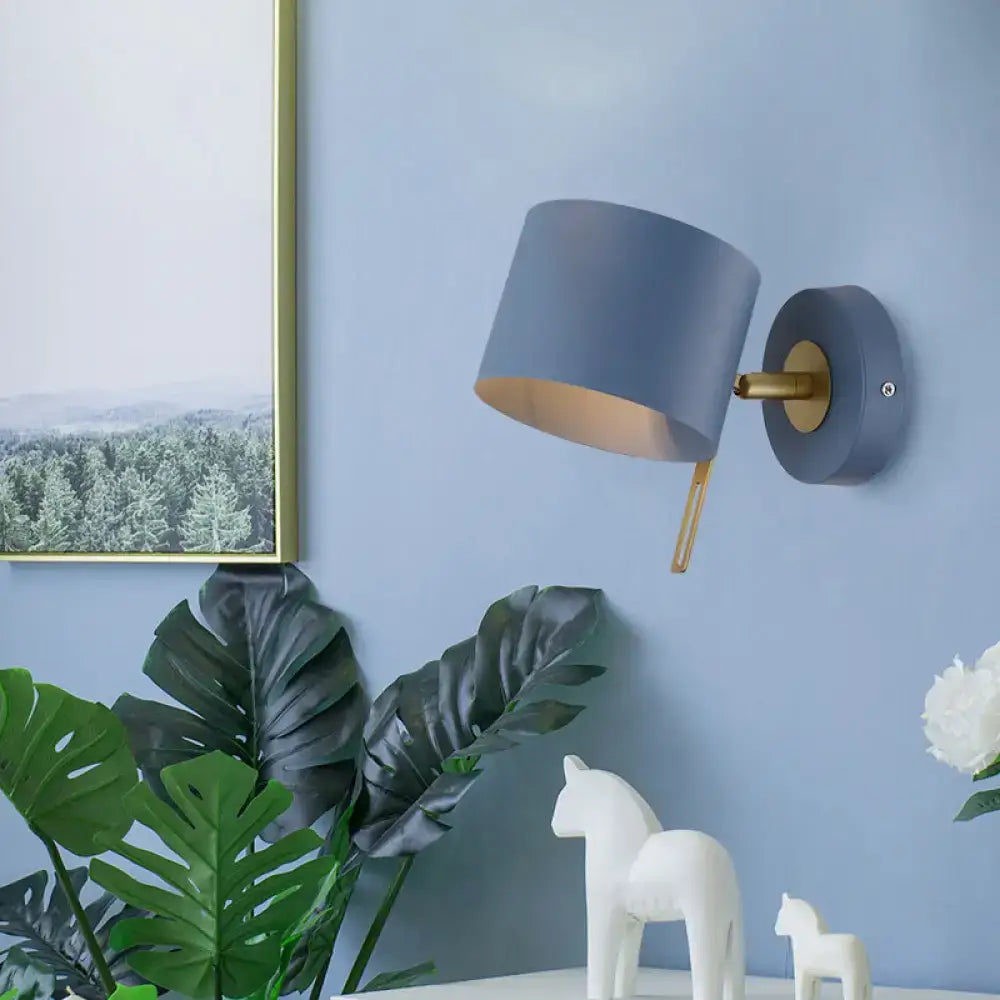 Minimalist pink and brass cylinder wall sconce – corridor light