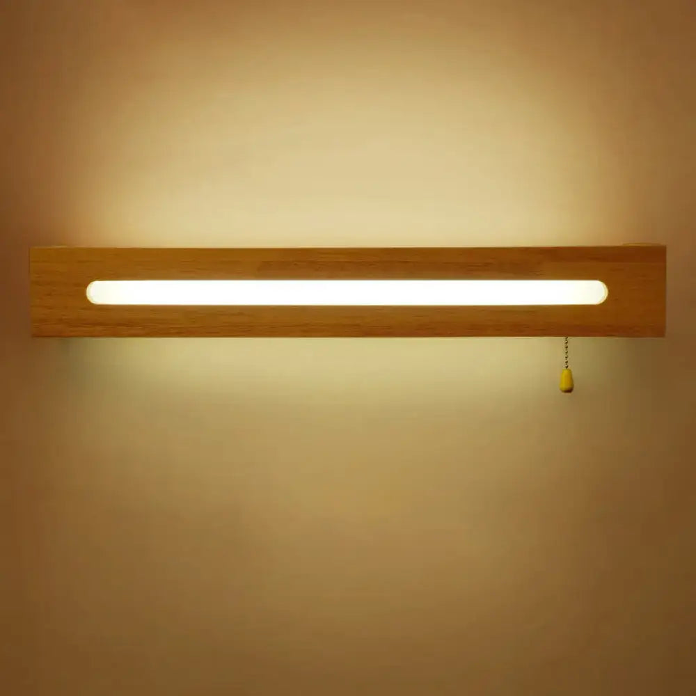 Minimalist rectangular wood wall sconce bedroom light with pull chain
