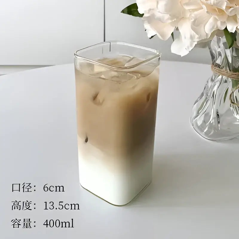 DecorBites™ 500ml Square Glass Juice Cup - Transparent & Heat-Resistant