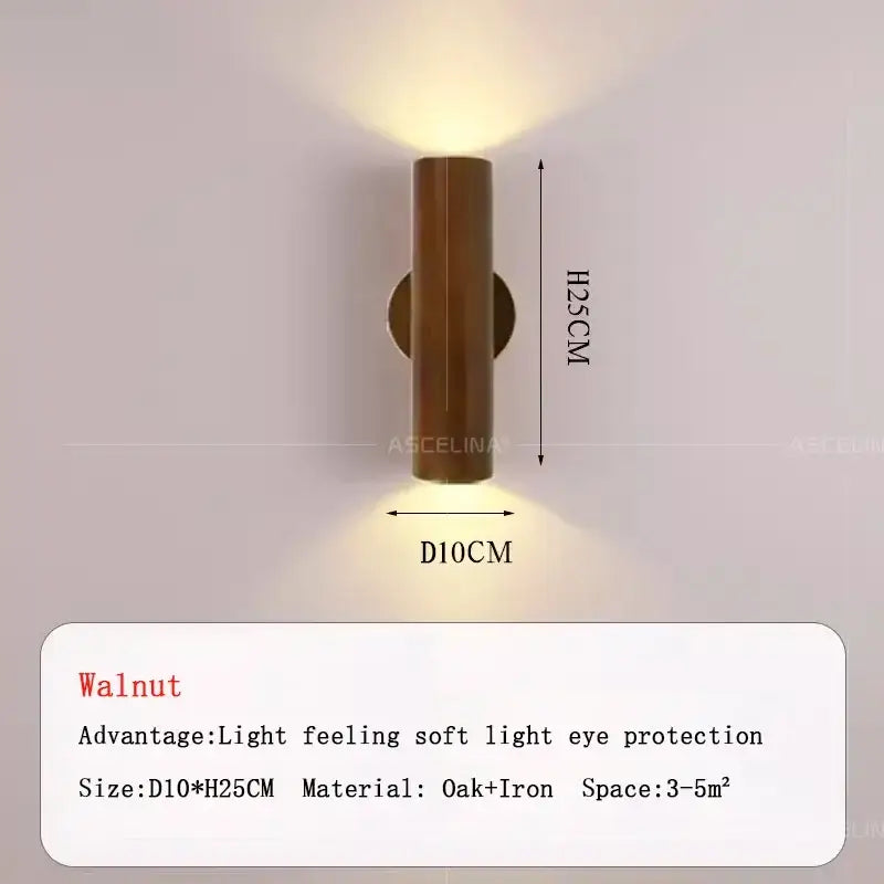 Minimalist walnut & natural led wood wall lamp for bedroom