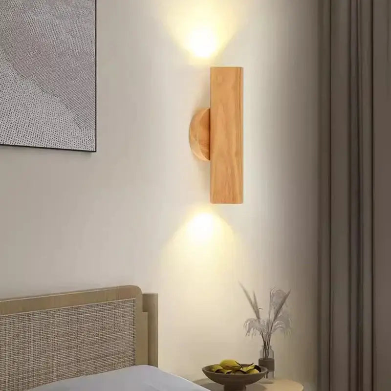Minimalist walnut & natural led wood wall lamp for bedroom