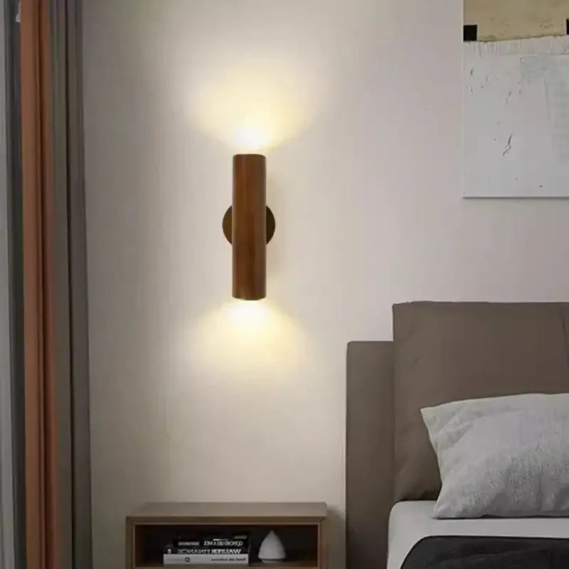 Minimalist walnut & natural led wood wall lamp for bedroom
