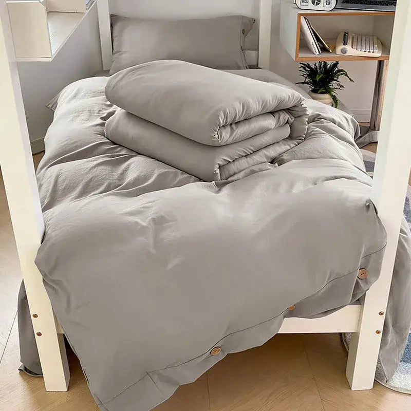 Minimalist white buttoned washed cotton bedding set bedroom duvet