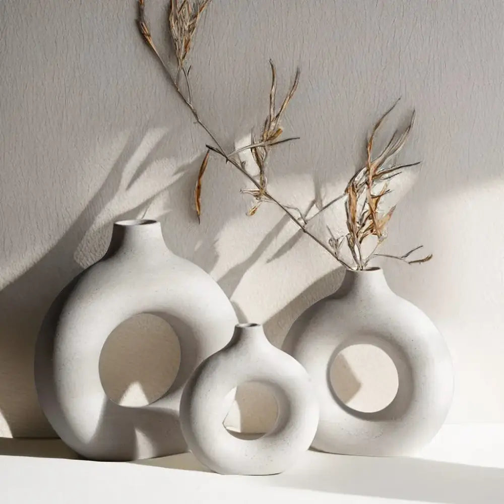 Minimalist white decorbites ceramic donut vase set living room
