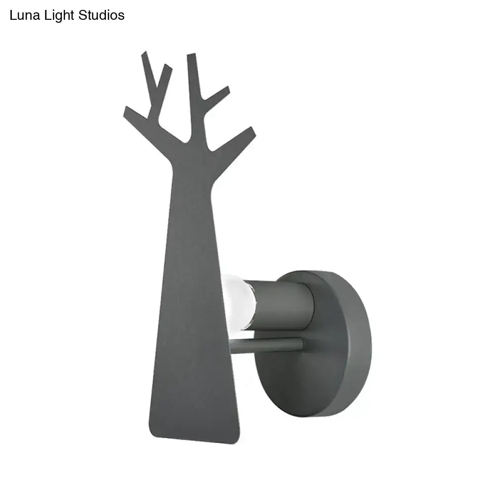 Minimalist white deer tree wall mount light bedroom sconce