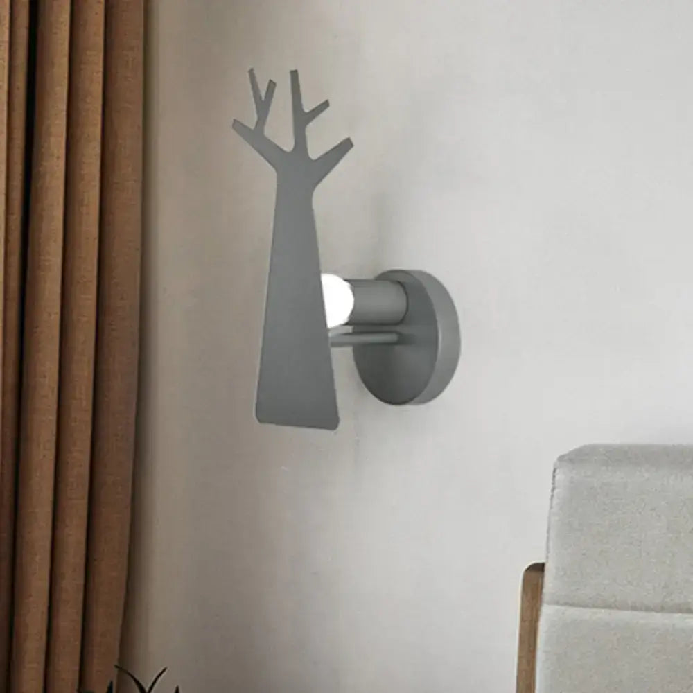 Minimalist white deer tree wall mount light bedroom sconce