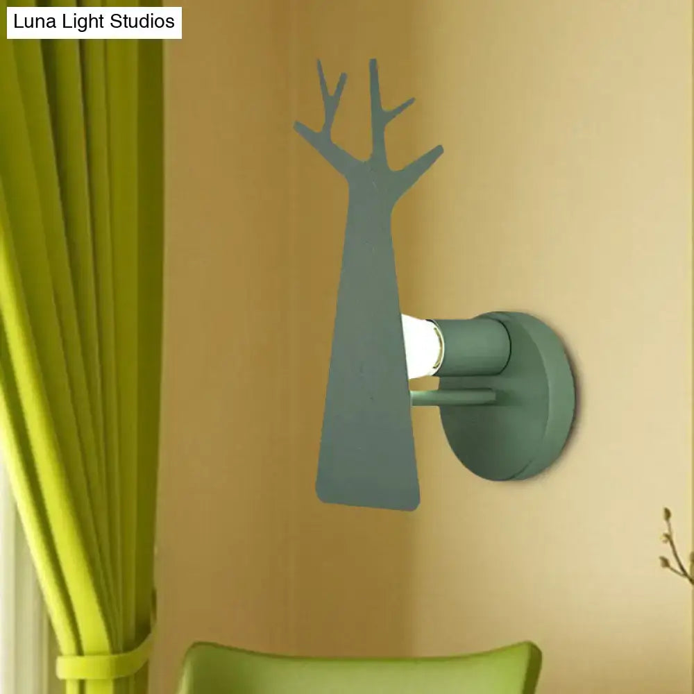 Minimalist white deer tree wall mount light bedroom sconce