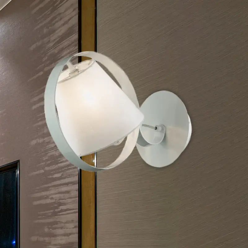 DecorBites™ Minimalist Fabric Sconce Lamp: White Wall Light with Metal Ring, 1 Bulb