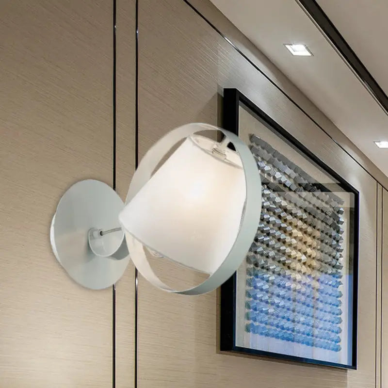 DecorBites™ Minimalist Fabric Sconce Lamp: White Wall Light with Metal Ring, 1 Bulb