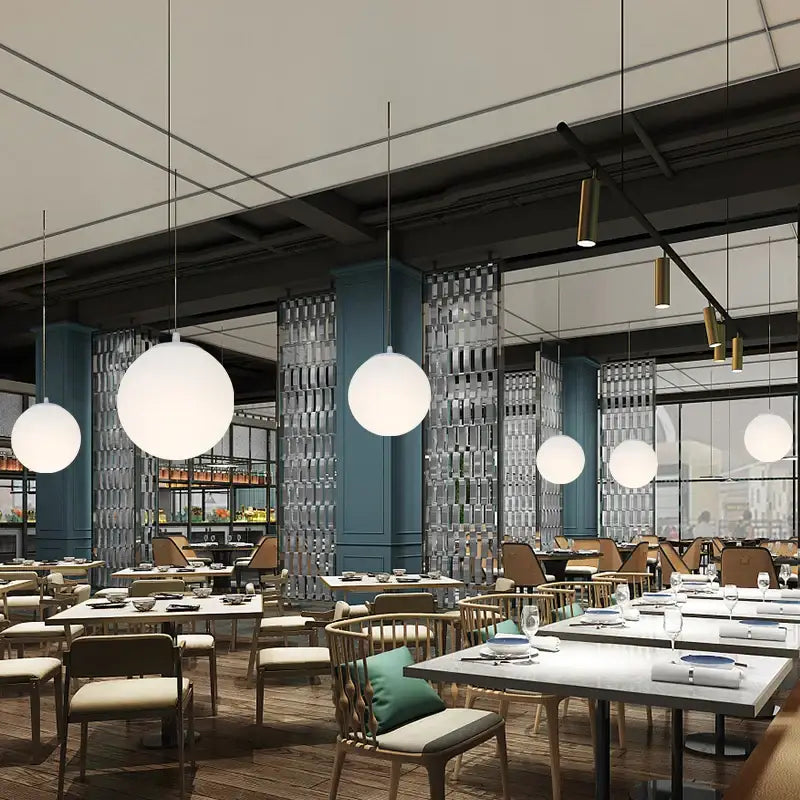 Minimalist white glass ball pendant lights for dining room