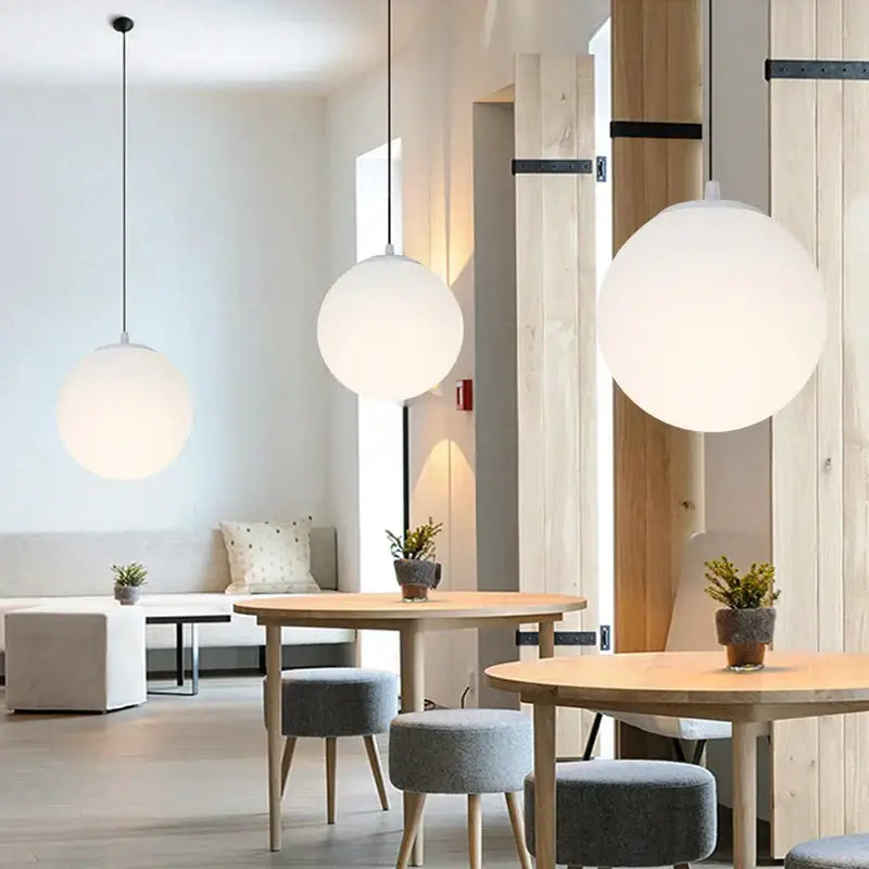 Minimalist white glass ball pendant lights for dining room