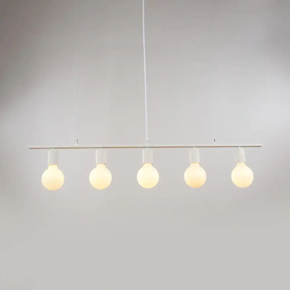 Minimalist white & gold linear metal island lighting dining room