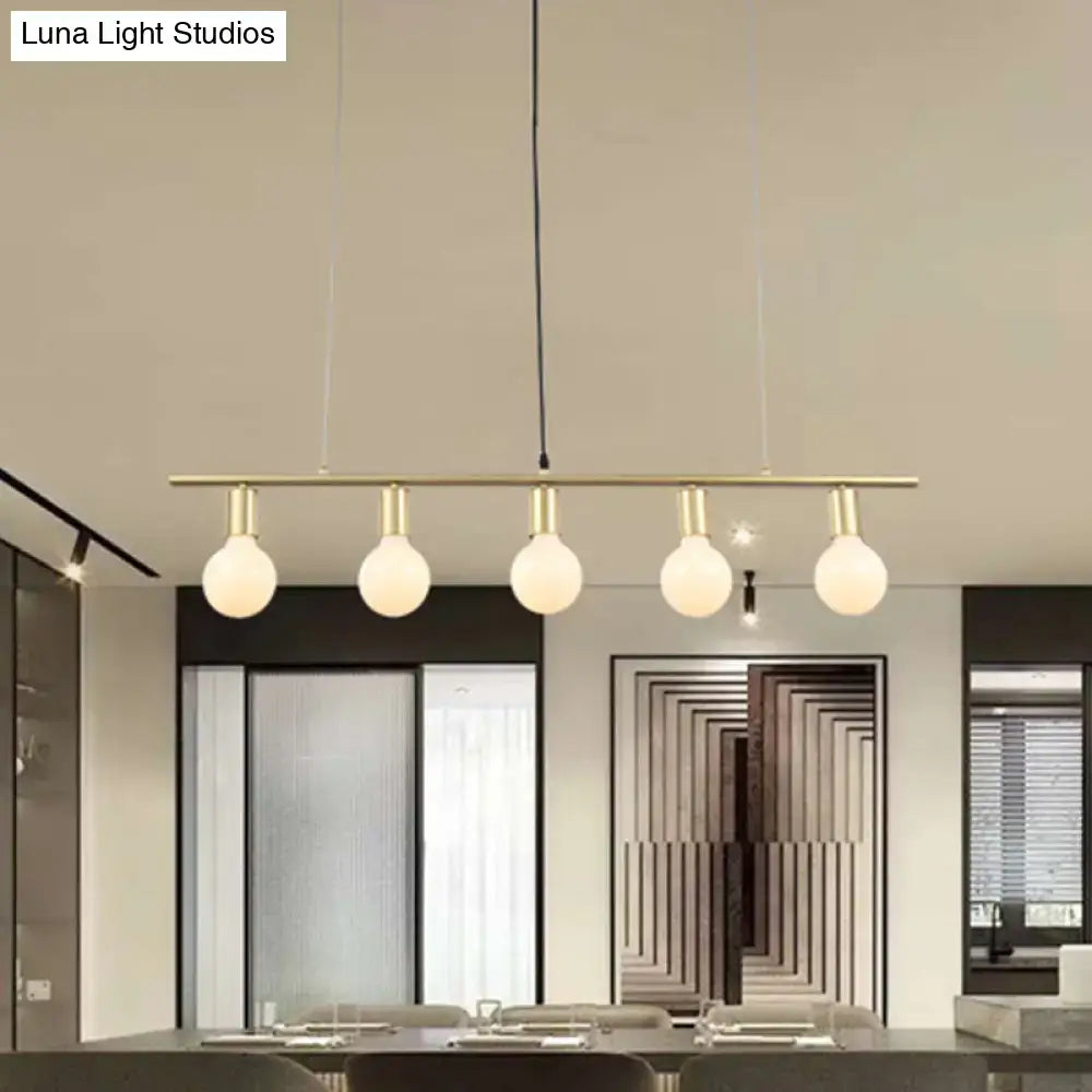 Minimalist white & gold linear metal island lighting dining room
