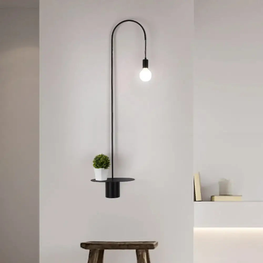 Minimalist white gooseneck wall sconce with shelf bedroom wall light
