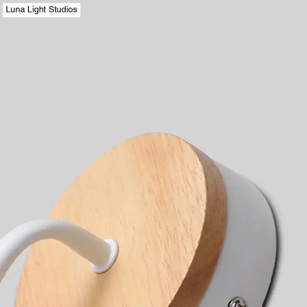Minimalist white metal and wood bare bulb wall sconce bedroom light