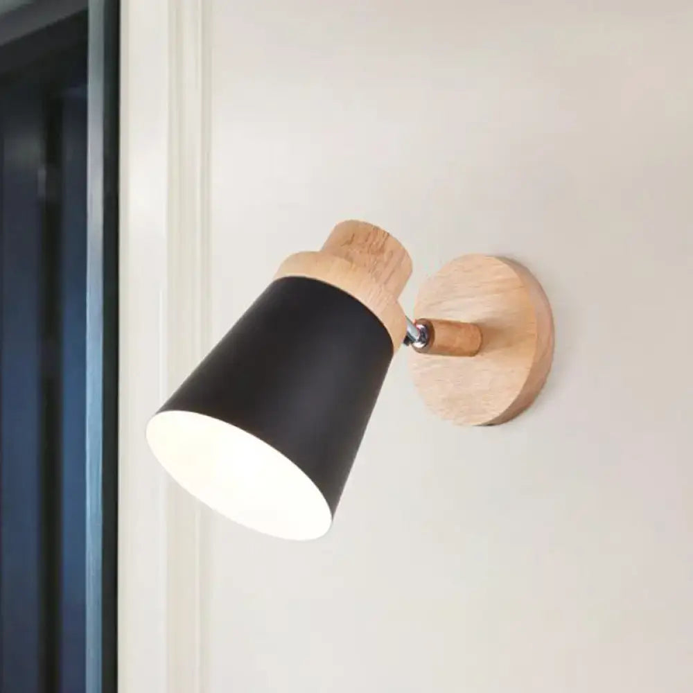 Minimalist white metal barrel wall lamp – living room wood sconce